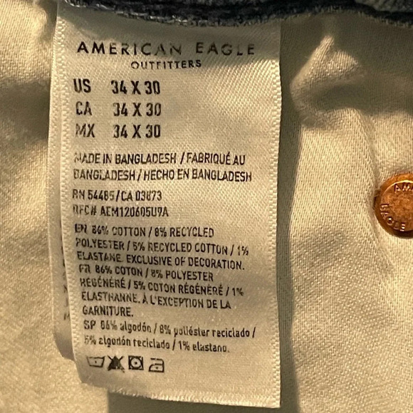 American Eagle AirFlex+ Athletic Straight Jean Light Wash Size 34/30 - Picture 16 of 16